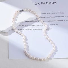 Natural Freshwater Pearl Necklace with Silver Clasp, 17″ Elegant Pearl Necklace, Bridesmaid Necklace, Gift for Her, NL014