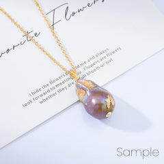 18K Gold Filled Freshwater Pearl Baroque Necklace, Natural Irregular Iridescent Pearl Cable Chain, Peacock Pearl Necklace, NL015