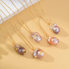 18K Gold Filled Freshwater Pearl Baroque Necklace, Natural Irregular Iridescent Pearl Cable Chain, Peacock Pearl Necklace, NL015