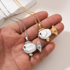 18K Gold Filled Freshwater Pearl Baroque Fish Pendant Necklace, 20″ Fish Necklace, Summer Necklace, Everyday Wear, Gift for Her, NL016