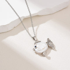 18K Gold Filled Freshwater Pearl Baroque Fish Pendant Necklace, 20″ Fish Necklace, Summer Necklace, Everyday Wear, Gift for Her, NL016