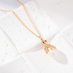 18K Gold Filled Freshwater Pearl Octopus Necklace, Natural Oval Pearl Ocean Animals Pendant Necklace, Birthday Gift for Her, NL017