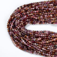 Genuine Multicolor Tourmaline Faceted Round Beads, 4mm Tiny Gemstone Beads, Approx. 15.5 Inch Strand PRP507