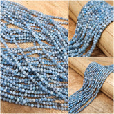 Sparkling Beauty Genuine Aquamarine Gemstone Beads with Laser Diamond Cut – High Quality Micro Faceted Round Beads, 3.5mm Size on a 15.5″ Strand – PRP576