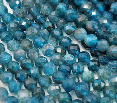 4mm AAA Natural Blue Apatite Faceted Round Beads, Small Micro Faceted, Laser Diamond Cut Gemstone, 15.5″ Strand PRP582