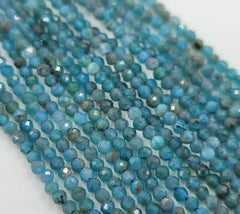 Grade AAA Natural Blue Apatite Faceted Round Beads, 2.5mm, 3mm, Small Micro Faceted, Laser Diamond Cut Gemstone, 15.5″ Strand PRP582