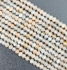 Natural Mystic Moonstone 3x2mm Faceted Round Beads Micro Faceted Laser Cut Diamond Cut Gemstone 15.5″ Strand, PRP661#06