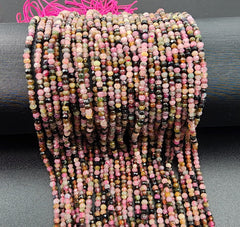 AAA Micro Faceted Natural Pink Tourmaline Faceted 2.5x2mm Round Beads Diamond Cut Gemstone 15.5″ Strand, PRP661#10