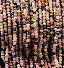 AAA Micro Faceted Natural Pink Tourmaline Faceted 2.5x2mm Round Beads Diamond Cut Gemstone 15.5″ Strand, PRP661#10