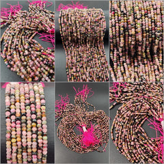 AAA Micro Faceted Natural Pink Tourmaline Faceted 2.5x2mm Round Beads Diamond Cut Gemstone 15.5″ Strand, PRP661#10