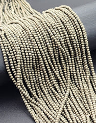 Faceted Pyrite Gemstone Beads, Titanium Pyrite Grade AAA High Quality Gemstone Beads, Faceted Round Beads 15.5″ Strand 3x2mm, PRP661#12