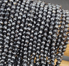 Faceted Black Tourmaline Gemstone Bead Rondelle Cut, Natural Gemstone Beads Grade AAA 15.5″ Full Strand, 4mm, PRP688