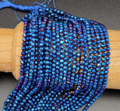 Faceted Blue Pyrite High Quality Grade AAA Gemstone Beads, Faceted Rondelle Beads 15.5″ Strand 3mm, PRP692