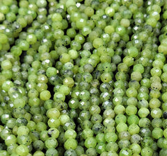 Natural Green Canadian Nephrite Jade Small Beads, Faceted Canadian Nephrite Jade Bracelet, Good Luck Necklace, 15.5″ Full Strand 4mm, PRP696