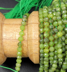 Natural Green Canadian Nephrite Jade Small Beads, Faceted Canadian Nephrite Jade Bracelet, Good Luck Necklace, 15.5″ Full Strand 4mm, PRP696