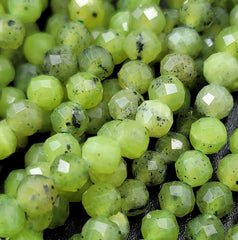 Natural Green Canadian Nephrite Jade Small Beads, Faceted Canadian Nephrite Jade Bracelet, Good Luck Necklace, 15.5″ Full Strand 4mm, PRP696