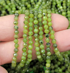 Natural Green Canadian Nephrite Jade Small Beads, Faceted Canadian Nephrite Jade Bracelet, Good Luck Necklace, 15.5″ Full Strand 4mm, PRP696