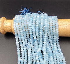 AAA Natural Blue Aquamarine Stone Bead, Faceted 6x5mm Aquamarine Roundell Shape, Beautiful Natural Blue Color, 15.5″ Full Strand, PRP646