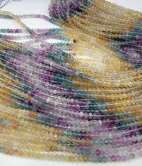 High Quality Multi Colored Flourite Faceted Round Beads, Genuine Flourite Faceted Gemstone, 15.5″ Full Strand PRP711