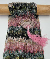 AAA Natural Tourmaline Multi Color Gemstone Beads, Pink Tourmaline, Black tourmaline Rondelle Faceted Bead, 15.5″ Full Strand, 3mm PRP712