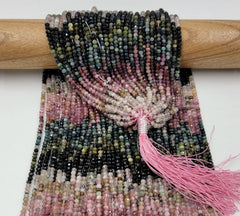 AAA Natural Tourmaline Multi Color Gemstone Beads, Pink Tourmaline, Black tourmaline Rondelle Faceted Bead, 15.5″ Full Strand, 3mm PRP712