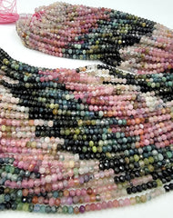 AAA Natural Tourmaline Multi Color Gemstone Beads, Pink Tourmaline, Black tourmaline Rondelle Faceted Bead, 15.5″ Full Strand, 3mm PRP712
