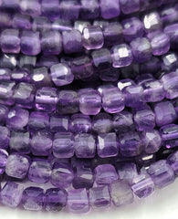 Natural Amethyst Beads 4x4mm Faceted Cube Loose Gemstone, Cube Beads for DIY Jewelry Making, Genuine Amethyst, 15.5″ Full Strand PRP718 #01