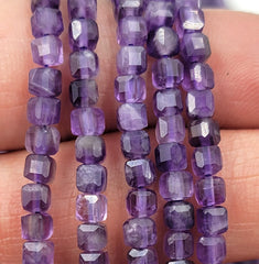 Natural Amethyst Beads 4x4mm Faceted Cube Loose Gemstone, Cube Beads for DIY Jewelry Making, Genuine Amethyst, 15.5″ Full Strand PRP718 #01