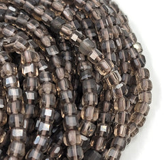 Faceted Natural Smoky Quartz 4x4mm Cube Beads Micro Laser Diamond Cut Real Genuine Natural Gemstone 15.5″ Full Strand PRP720