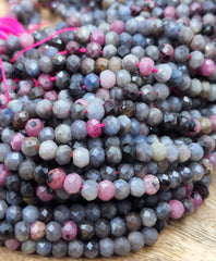 AAA Real Genuine Natural Gray Red Ruby & Sapphire Gemstone Faceted 6x5mm Round Beads 15.5″ Strand, PRP815