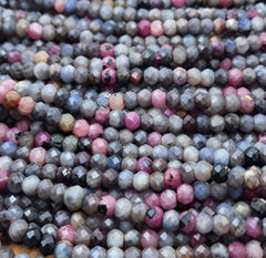 AAA Real Genuine Natural Gray Red Ruby & Sapphire Gemstone Faceted 6x5mm Round Beads 15.5″ Strand, PRP815
