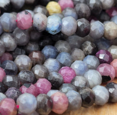 AAA Real Genuine Natural Gray Red Ruby & Sapphire Gemstone Faceted 6x5mm Round Beads 15.5″ Strand, PRP815