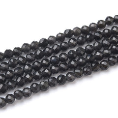 Faceted Silver Obsidian Natural Gemstone Round Beads PRP937