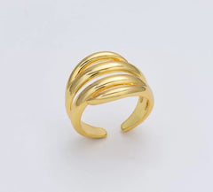 18K Gold Filled Multi Layer Ring, Open Adjustable Ring, Unique Design Ring, Minimalist Ring, Everyday Stacking Ring, 22x22mm, RG206