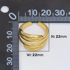 18K Gold Filled Multi Layer Ring, Open Adjustable Ring, Unique Design Ring, Minimalist Ring, Everyday Stacking Ring, 22x22mm, RG206