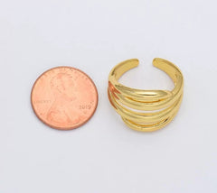 18K Gold Filled Multi Layer Ring, Open Adjustable Ring, Unique Design Ring, Minimalist Ring, Everyday Stacking Ring, 22x22mm, RG206