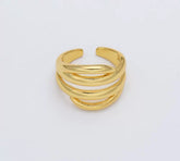 18K Gold Filled Multi Layer Ring, Open Adjustable Ring, Unique Design Ring, Minimalist Ring, Everyday Stacking Ring, 22x22mm, RG206