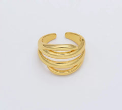 18K Gold Filled Multi Layer Ring, Open Adjustable Ring, Unique Design Ring, Minimalist Ring, Everyday Stacking Ring, 22x22mm, RG206