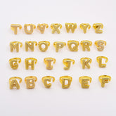 18K Gold Filled Dainty Balloon Initial Letter Ring, Bubble Alphabet Letter Ring, Open Adjustable CZ Ring, RG211