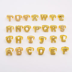 18K Gold Filled Dainty Balloon Initial Letter Ring, Bubble Alphabet Letter Ring, Open Adjustable CZ Ring, RG211