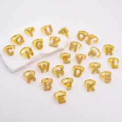 18K Gold Filled Dainty Balloon Initial Letter Ring, Bubble Alphabet Letter Ring, Open Adjustable CZ Ring, RG211