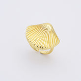18K Gold Filled Dainty Seashell Ring, Scallop Seashell Ring, Clam Shell Ring, Summer Ring, Open Adjustable Ring, Gift for Her, 30x25mm, RG213
