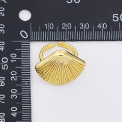18K Gold Filled Dainty Seashell Ring, Scallop Seashell Ring, Clam Shell Ring, Summer Ring, Open Adjustable Ring, Gift for Her, 30x25mm, RG213