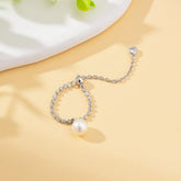 Dainty Link Chain Pearl Stackable Ring, Elegant Adjustable Chain Ring, 925 Sterling Silver Adjustable Ring, Gift for Her, RG214
