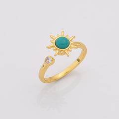 18K Gold Filled Dainty Open Adjustable Turquoise Sun Ring, Rotation Spinning Sun Ring, Stacking Ring, Minimalist Ring, Gift for Her, RG215