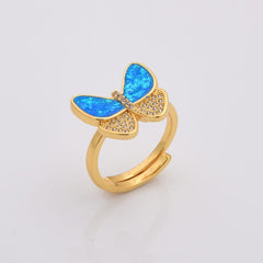 18K Gold Filled Dainty Opal Butterfly Monarch Ring, Abalone Shell Butterfly Pendant, Open Adjustable Mother of Pearl Butterfly Charm, RG216