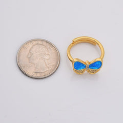 18K Gold Filled Dainty Opal Butterfly Monarch Ring, Abalone Shell Butterfly Pendant, Open Adjustable Mother of Pearl Butterfly Charm, RG216
