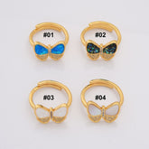 18K Gold Filled Dainty Opal Butterfly Monarch Ring, Abalone Shell Butterfly Pendant, Open Adjustable Mother of Pearl Butterfly Charm, RG216