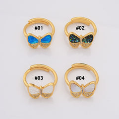 18K Gold Filled Dainty Opal Butterfly Monarch Ring, Abalone Shell Butterfly Pendant, Open Adjustable Mother of Pearl Butterfly Charm, RG216