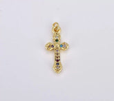 24K Gold Filled Cross Charm Pendant CZ Micro Pave, Rainbow CZ Cross Pendant, Cross Charms Bulk, Cross Necklace, Religious Charm, 10mm, CP925